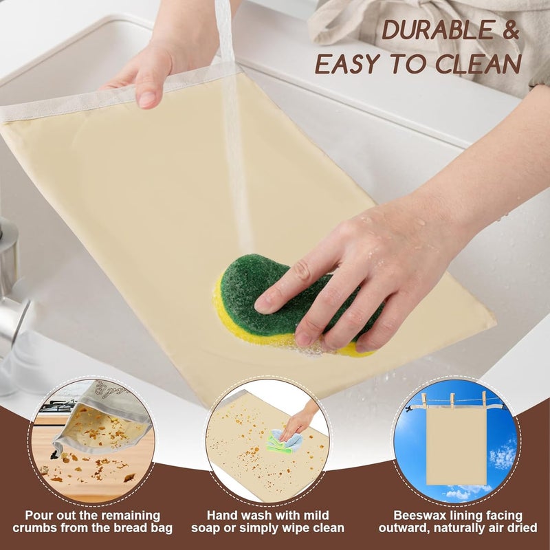 fufeisi Beeswax Bread Bags for Sourdough, 3 Pack Reusable Bread Bag for Storage - XL 17x13 Inch and 10x8 Inch, Large Linen Bags for Homemade Sourdough - Keep Fresh, Freezer Safe - Image 5